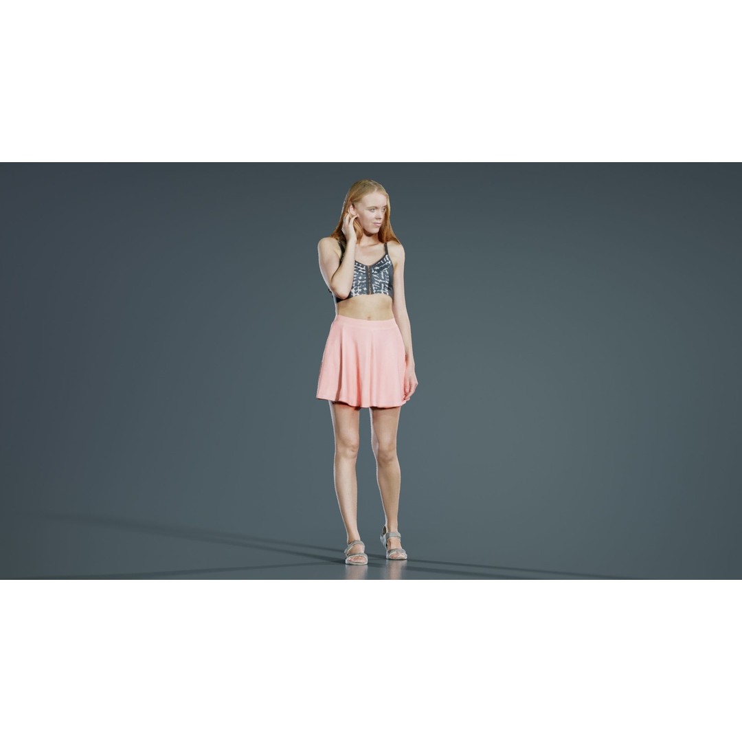 Pink Skirt Woman 3D Model – Low Poly Character with PBR Textures, FBX - View 7