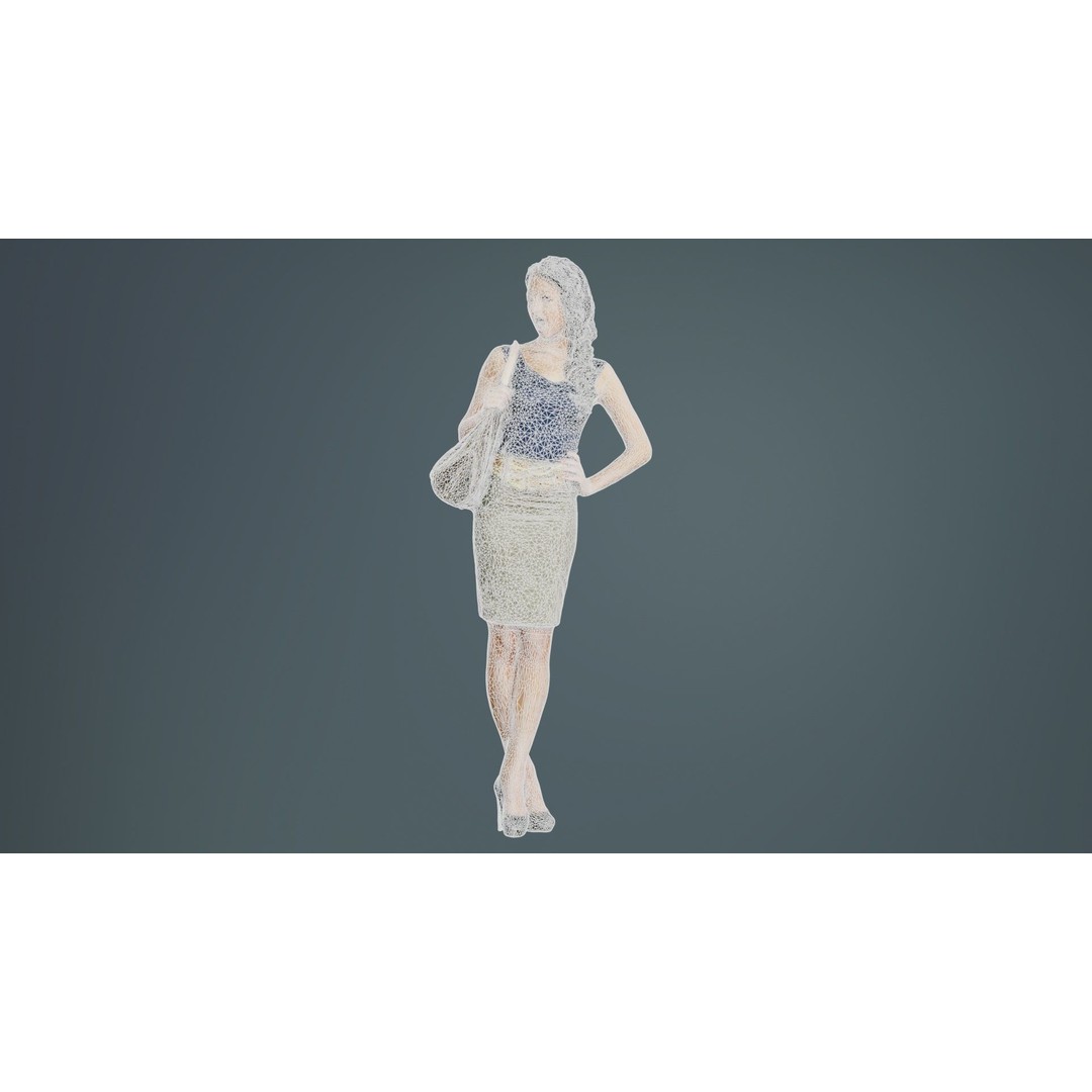 Woman in Skirt 3D Model – Low Poly Character with Bag, FBX - View 11
