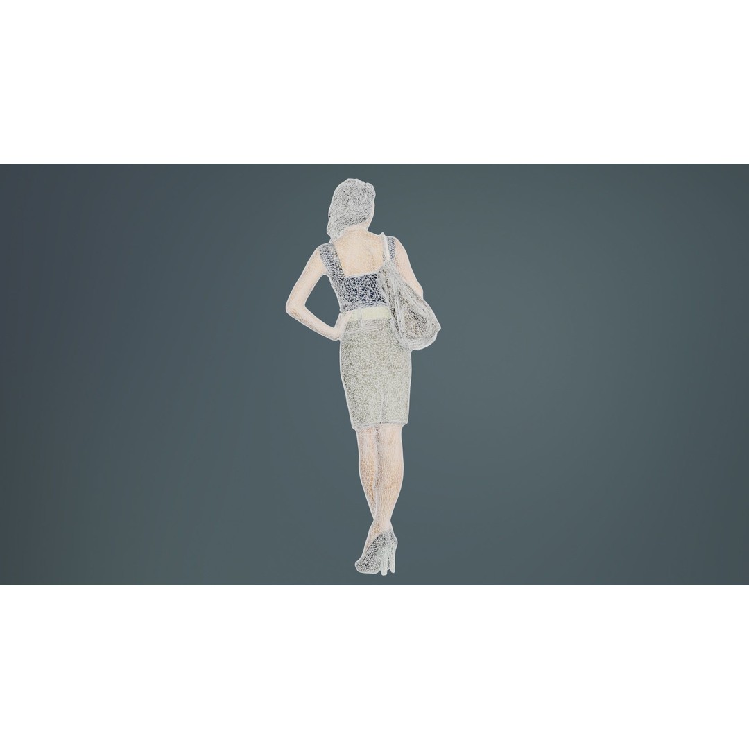 Woman in Skirt 3D Model – Low Poly Character with Bag, FBX - View 12