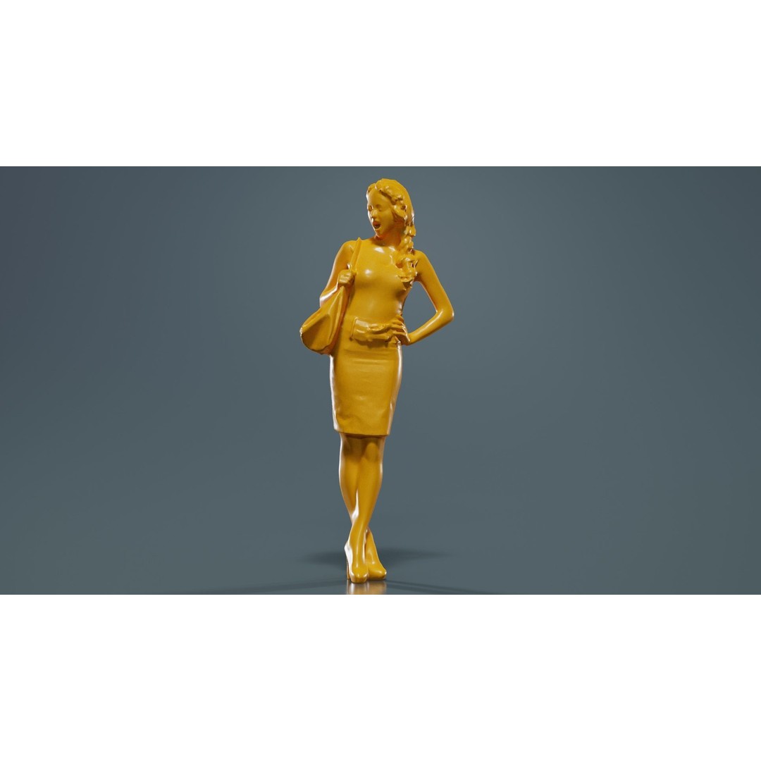 Woman in Skirt 3D Model – Low Poly Character with Bag, FBX - View 14