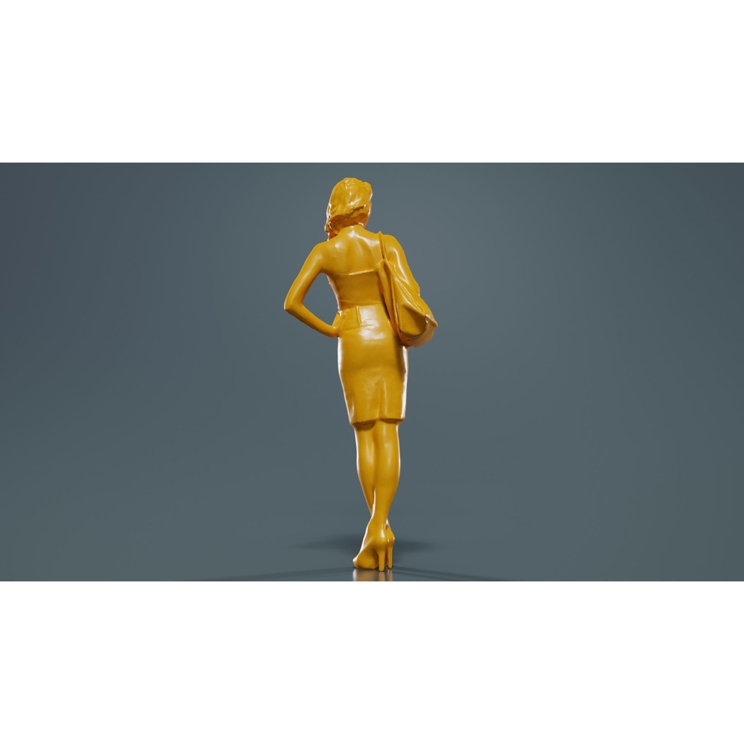 Woman in Skirt 3D Model – Low Poly Character with Bag, FBX - View 15