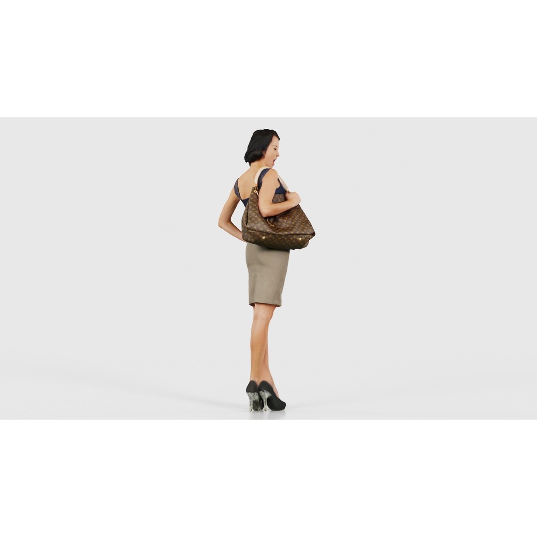 Woman in Skirt 3D Model – Low Poly Character with Bag, FBX - View 21