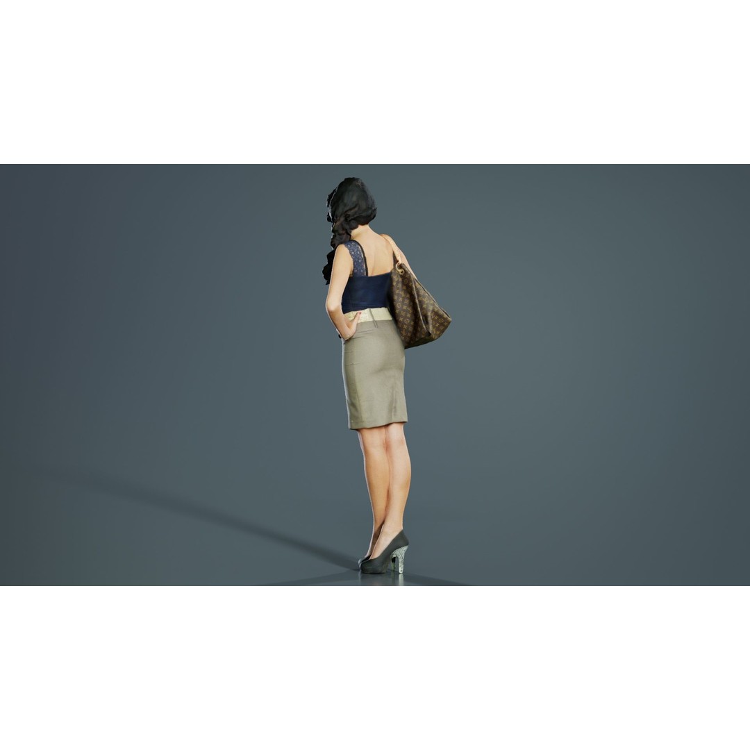 Woman in Skirt 3D Model – Low Poly Character with Bag, FBX - View 7