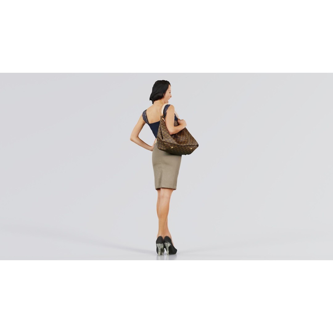 Woman in Skirt 3D Model – Low Poly Character with Bag, FBX - View 8
