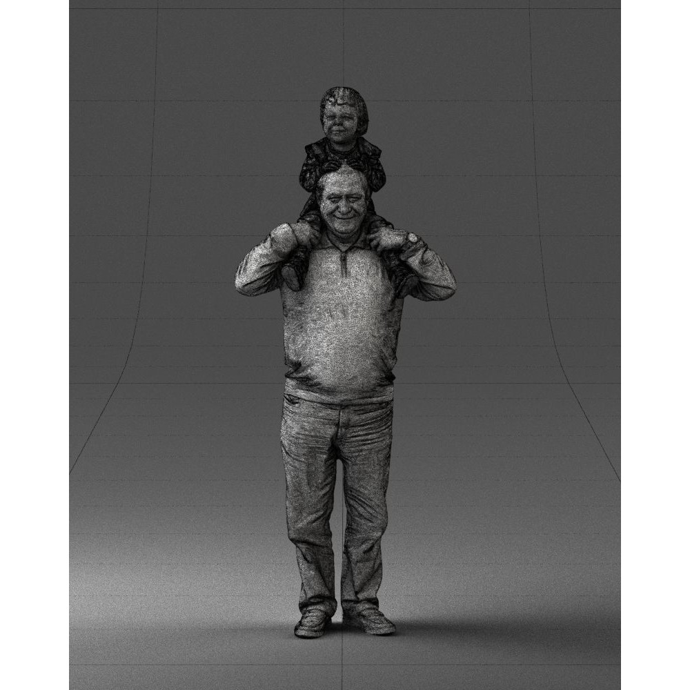 Grandfather with Grandson on Shoulders 3D Model – Realistic Human Character, FBX, OBJ