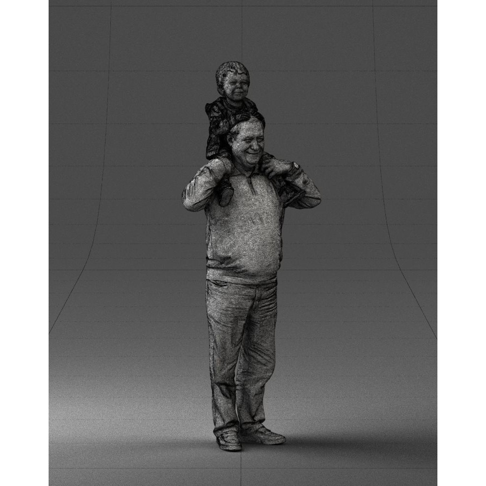 Grandfather with Grandson on Shoulders 3D Model – Realistic Human Character, FBX, OBJ - View 10