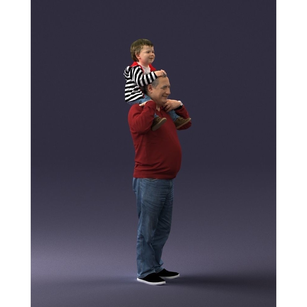 Grandfather with Grandson on Shoulders 3D Model – Realistic Human Character, FBX, OBJ - View 11
