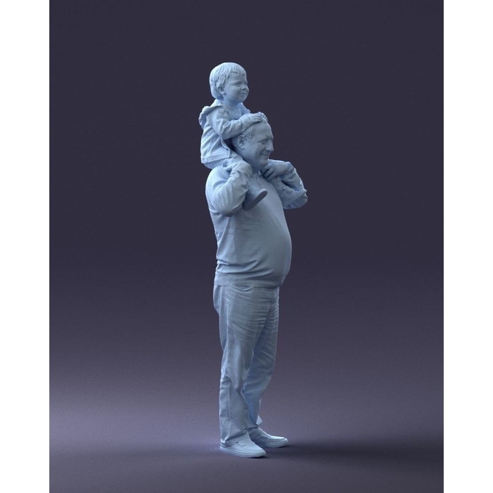 Grandfather with Grandson on Shoulders 3D Model – Realistic Human Character, FBX, OBJ - View 12