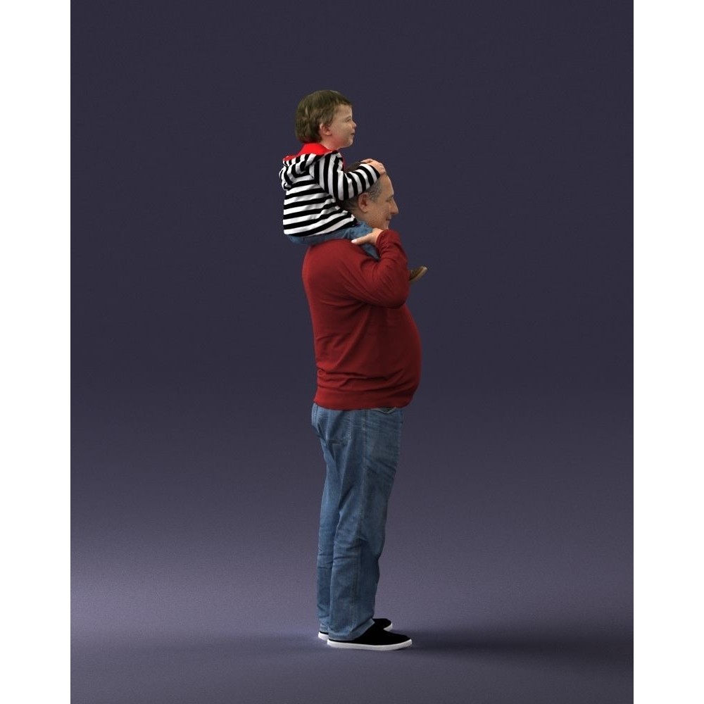 Grandfather with Grandson on Shoulders 3D Model – Realistic Human Character, FBX, OBJ - View 14