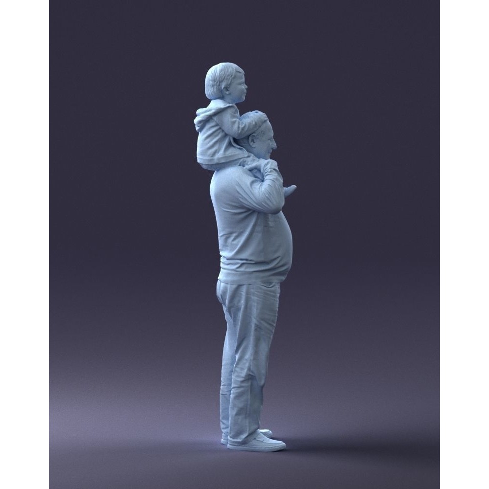 Grandfather with Grandson on Shoulders 3D Model – Realistic Human Character, FBX, OBJ - View 15