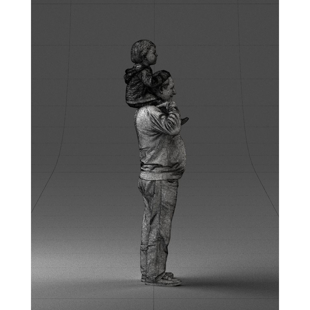 Grandfather with Grandson on Shoulders 3D Model – Realistic Human Character, FBX, OBJ - View 16