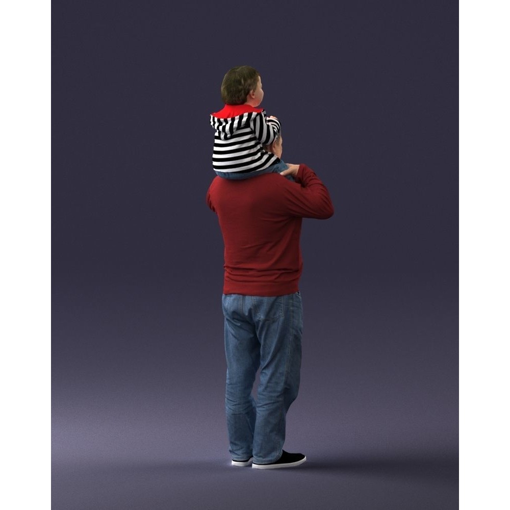 Grandfather with Grandson on Shoulders 3D Model – Realistic Human Character, FBX, OBJ - View 17