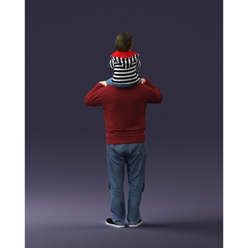 Grandfather with Grandson on Shoulders 3D Model – Realistic Human Character, FBX, OBJ - View 20