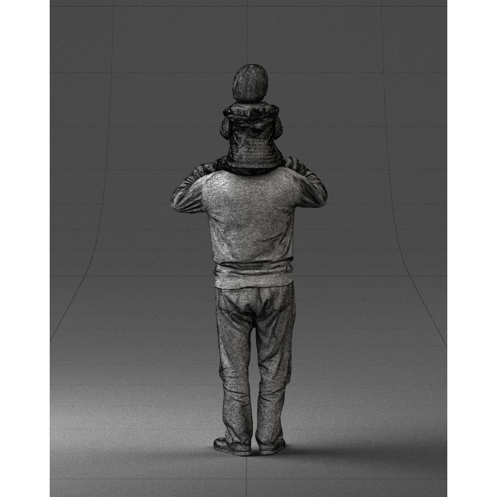 Grandfather with Grandson on Shoulders 3D Model – Realistic Human Character, FBX, OBJ - View 22