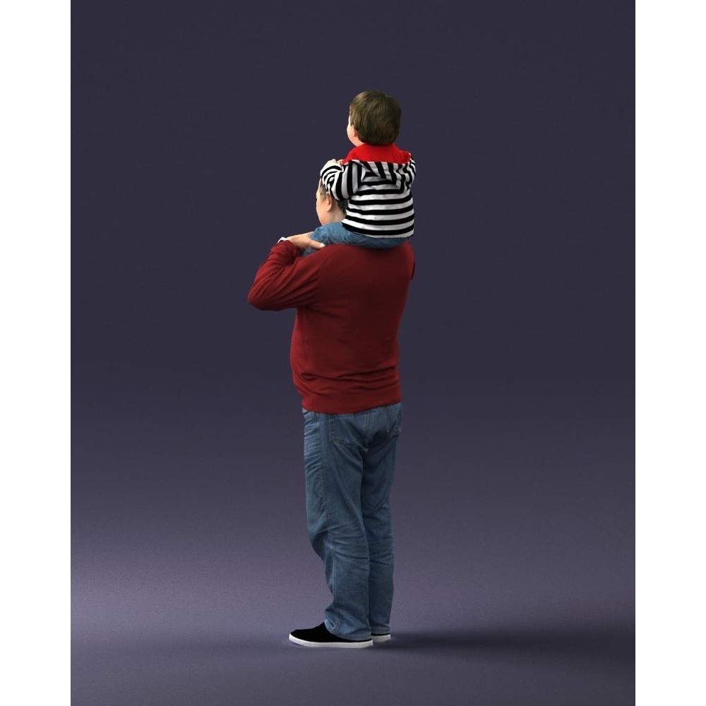 Grandfather with Grandson on Shoulders 3D Model – Realistic Human Character, FBX, OBJ - View 23
