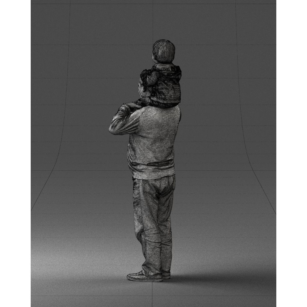 Grandfather with Grandson on Shoulders 3D Model – Realistic Human Character, FBX, OBJ - View 25