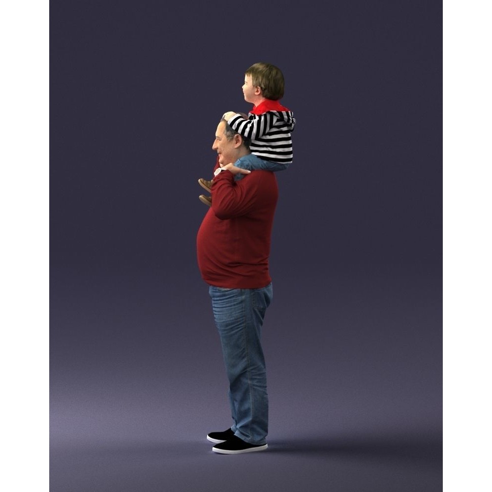 Grandfather with Grandson on Shoulders 3D Model – Realistic Human Character, FBX, OBJ - View 26
