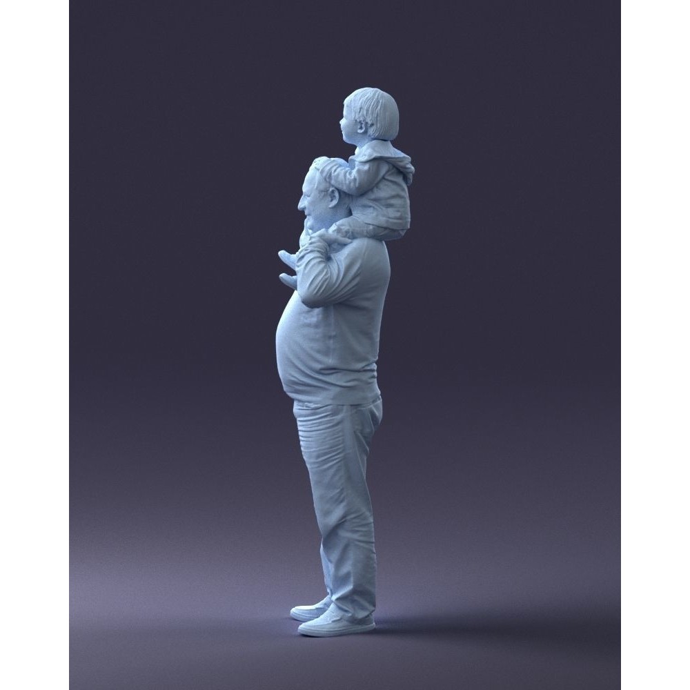 Grandfather with Grandson on Shoulders 3D Model – Realistic Human Character, FBX, OBJ - View 27