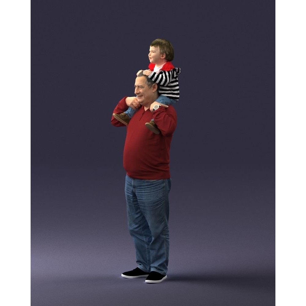Grandfather with Grandson on Shoulders 3D Model – Realistic Human Character, FBX, OBJ - View 29