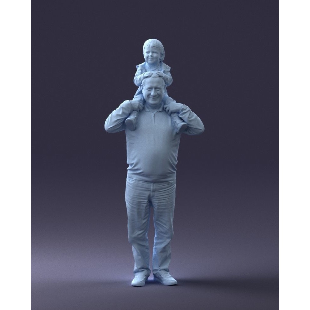 Grandfather with Grandson on Shoulders 3D Model – Realistic Human Character, FBX, OBJ - View 3