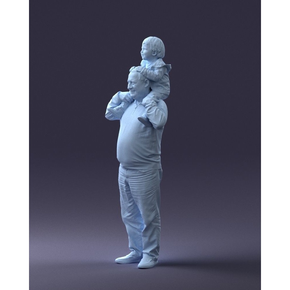 Grandfather with Grandson on Shoulders 3D Model – Realistic Human Character, FBX, OBJ - View 30