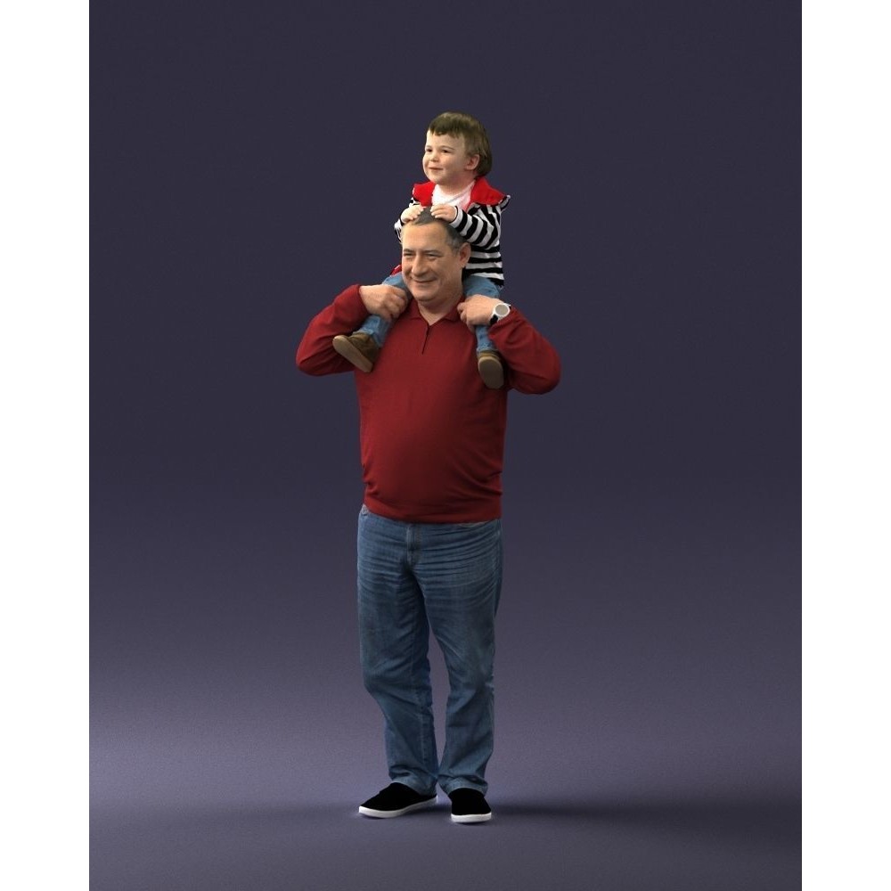 Grandfather with Grandson on Shoulders 3D Model – Realistic Human Character, FBX, OBJ - View 32