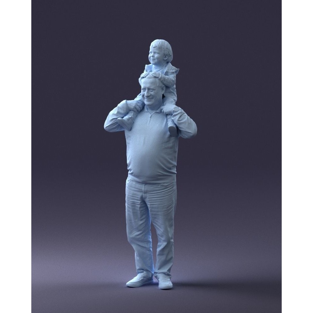 Grandfather with Grandson on Shoulders 3D Model – Realistic Human Character, FBX, OBJ - View 33
