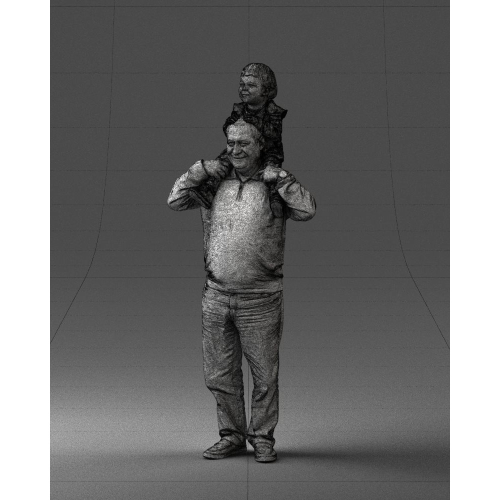 Grandfather with Grandson on Shoulders 3D Model – Realistic Human Character, FBX, OBJ - View 34