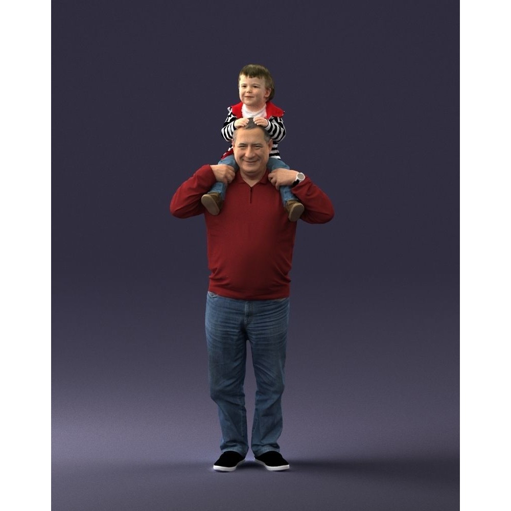 Grandfather with Grandson on Shoulders 3D Model – Realistic Human Character, FBX, OBJ - View 35