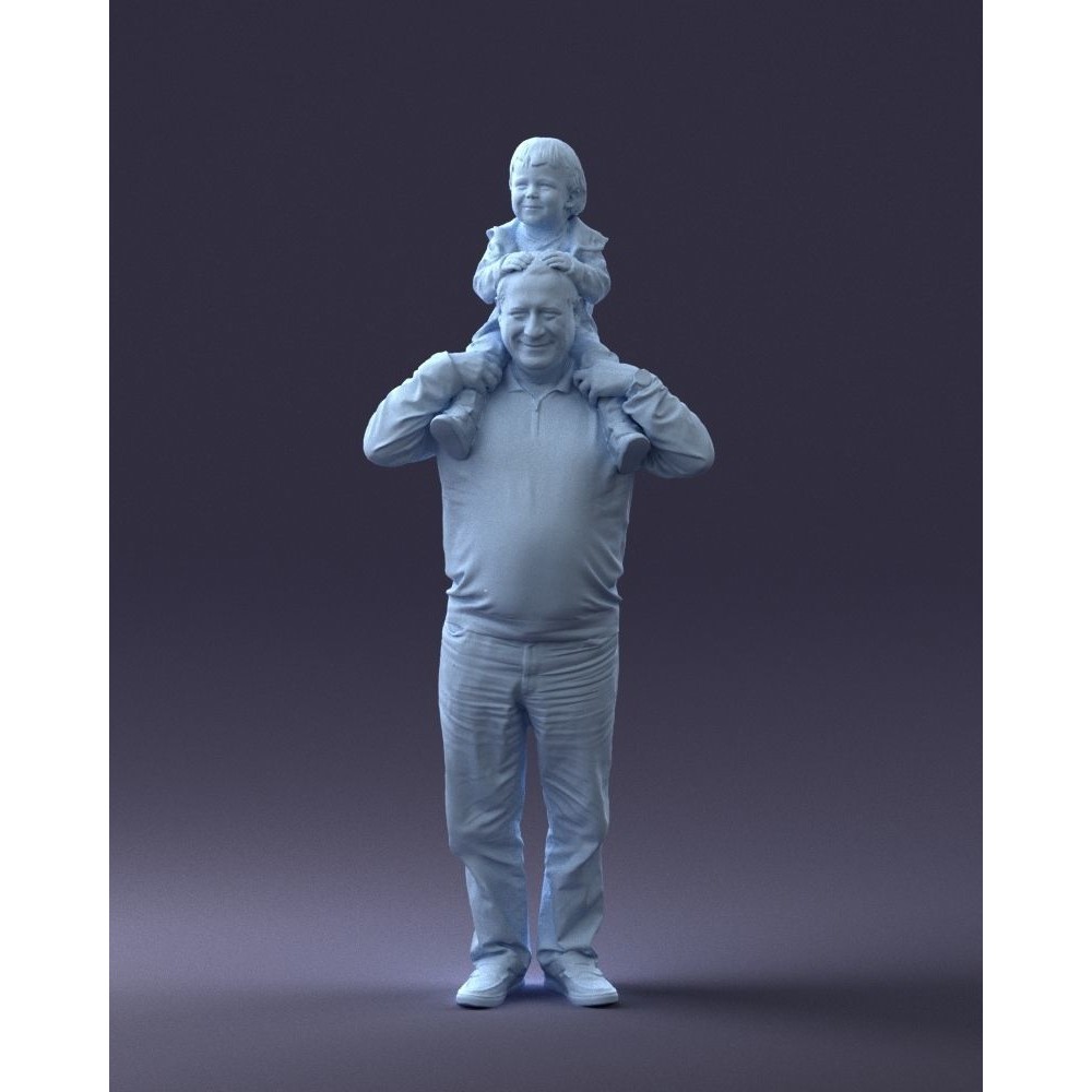 Grandfather with Grandson on Shoulders 3D Model – Realistic Human Character, FBX, OBJ - View 36