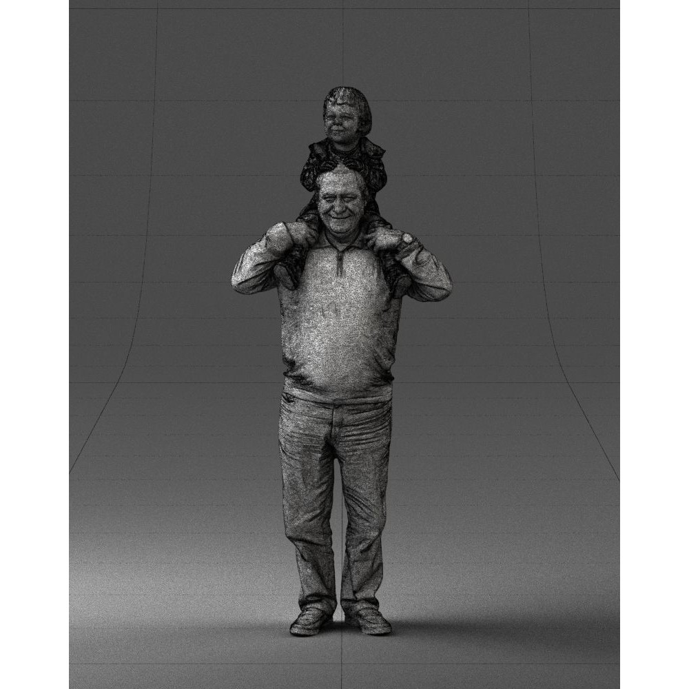 Grandfather with Grandson on Shoulders 3D Model – Realistic Human Character, FBX, OBJ - View 37