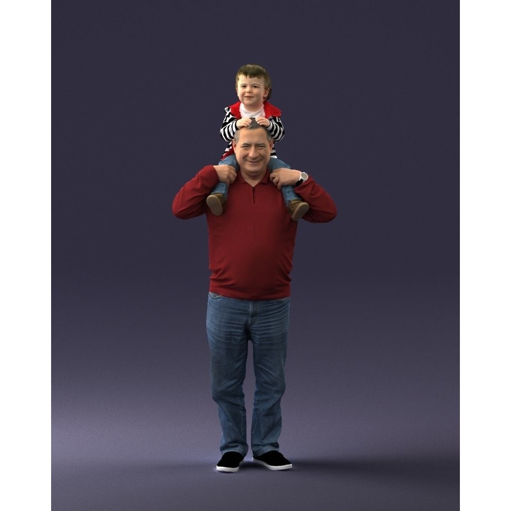 Grandfather with Grandson on Shoulders 3D Model – Realistic Human Character, FBX, OBJ - View 38