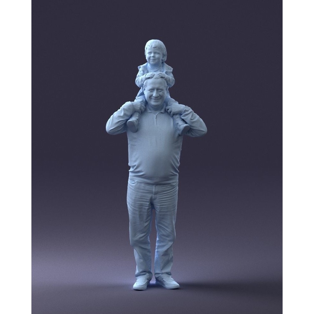 Grandfather with Grandson on Shoulders 3D Model – Realistic Human Character, FBX, OBJ - View 39