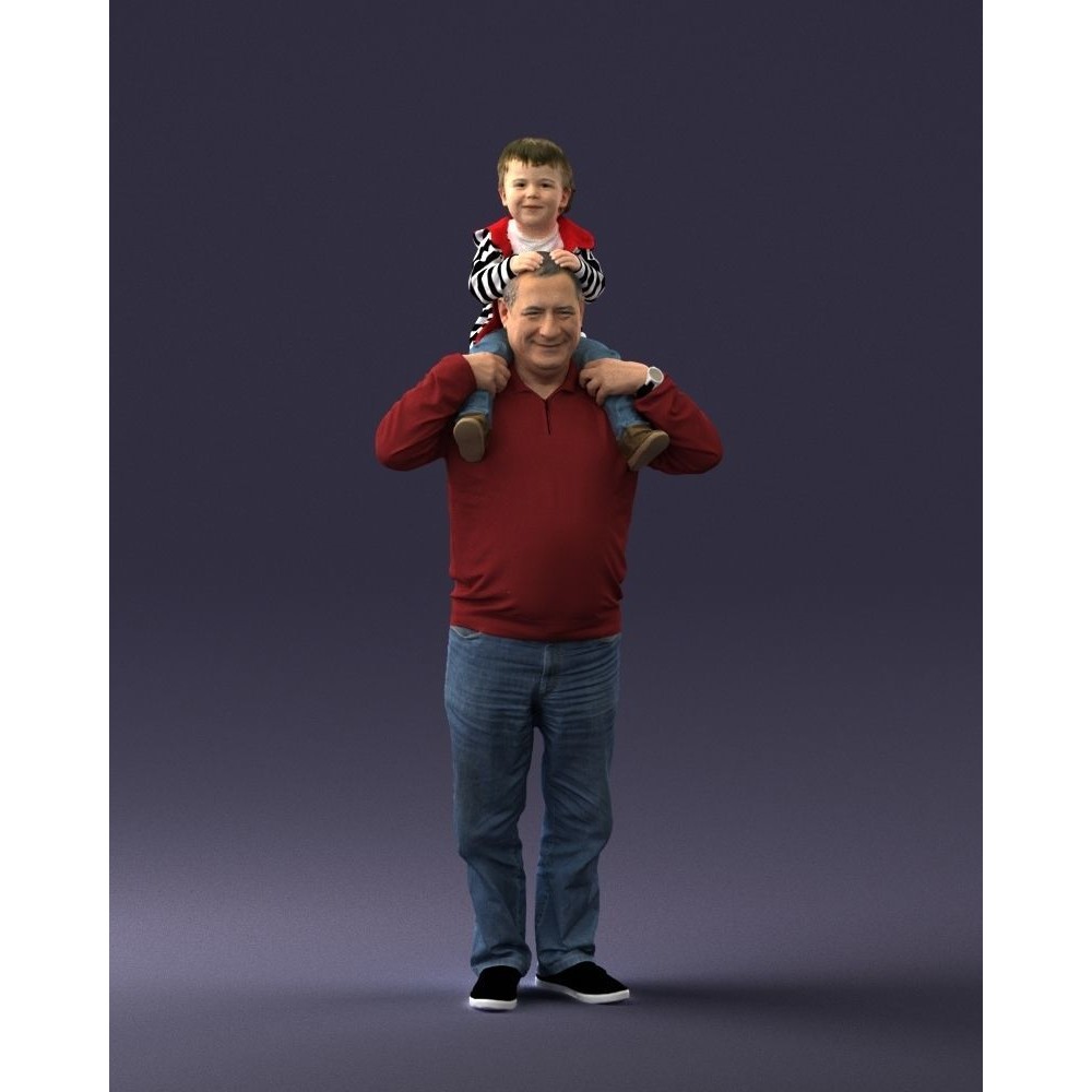 Grandfather with Grandson on Shoulders 3D Model – Realistic Human Character, FBX, OBJ - View 5