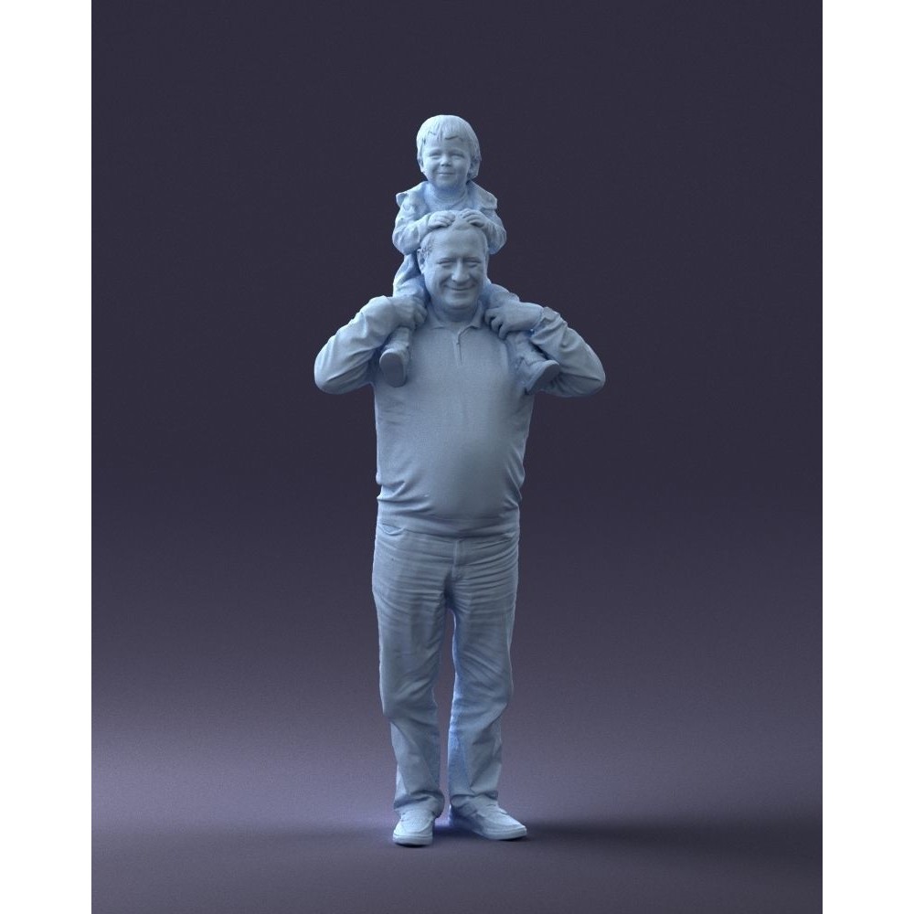 Grandfather with Grandson on Shoulders 3D Model – Realistic Human Character, FBX, OBJ - View 6