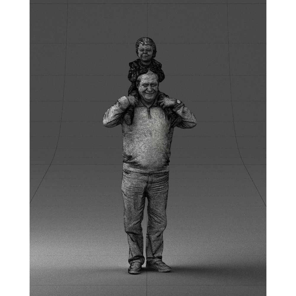 Grandfather with Grandson on Shoulders 3D Model – Realistic Human Character, FBX, OBJ - View 7