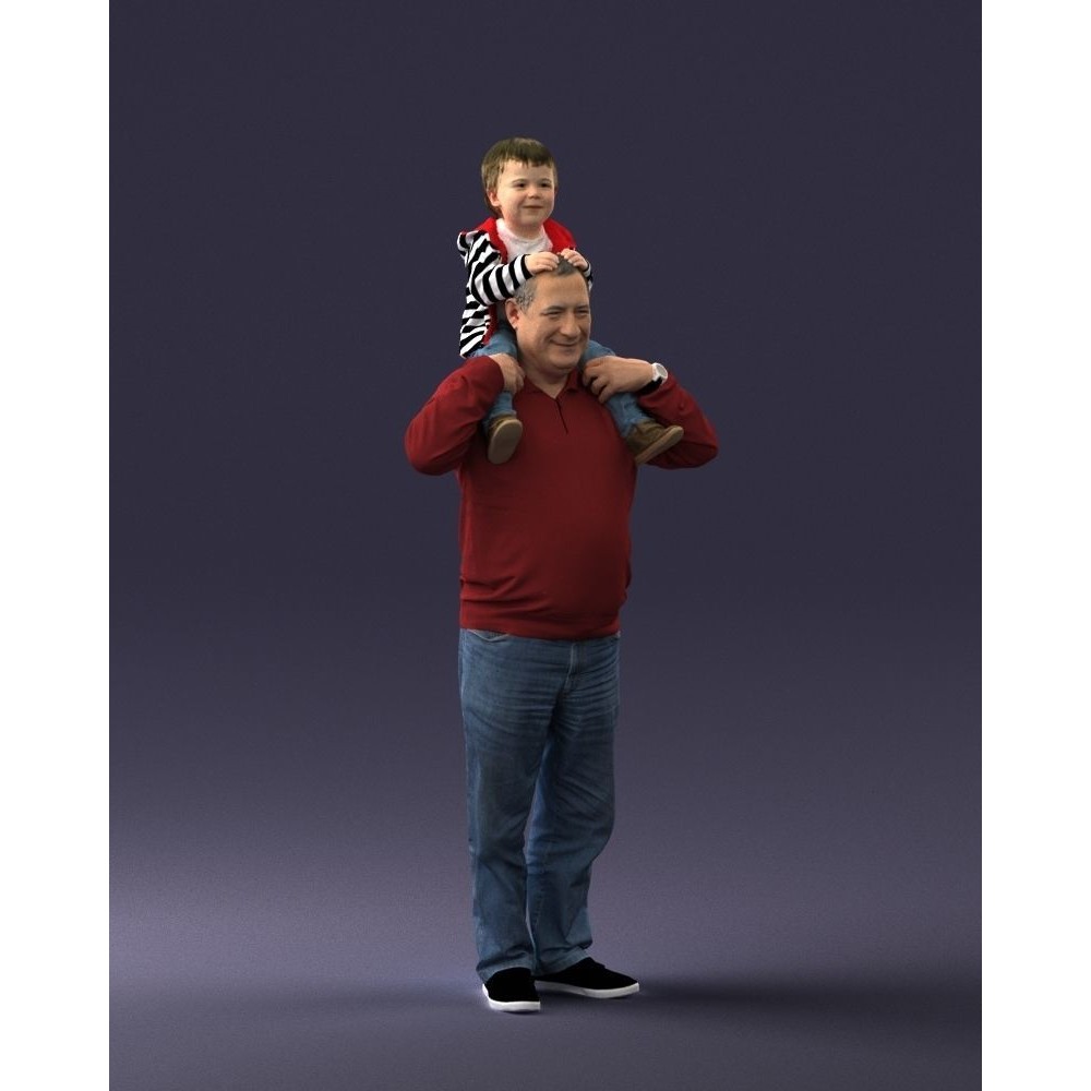 Grandfather with Grandson on Shoulders 3D Model – Realistic Human Character, FBX, OBJ - View 8