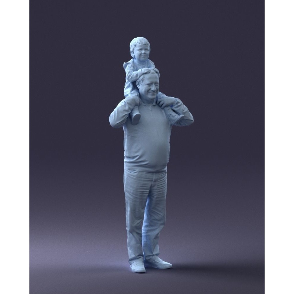 Grandfather with Grandson on Shoulders 3D Model – Realistic Human Character, FBX, OBJ - View 9