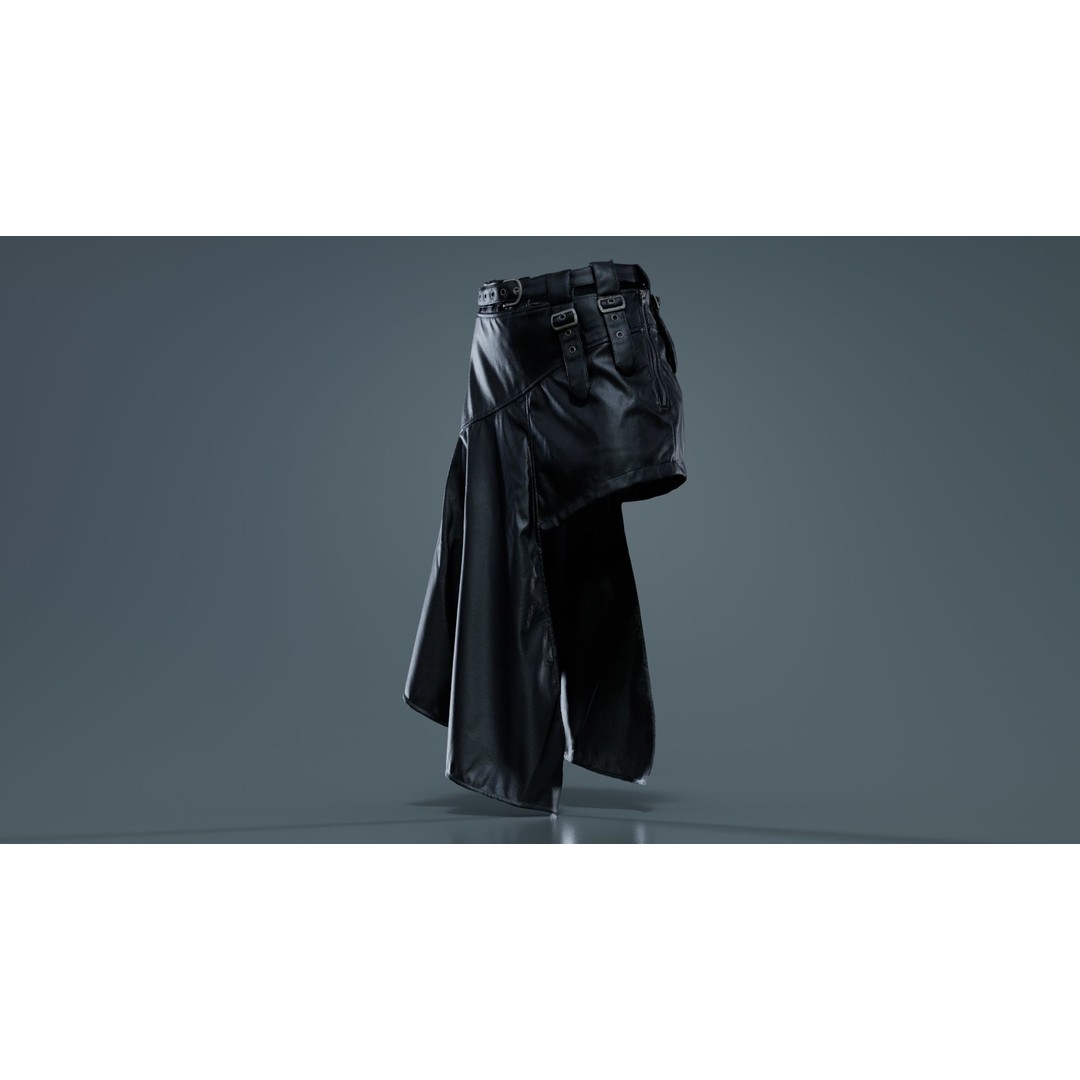 Asymmetric Belts Skirt 3D Model – Low Poly Character Clothing, FBX - View 10