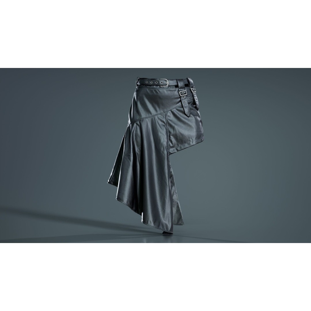 Asymmetric Belts Skirt 3D Model – Low Poly Character Clothing, FBX - View 8
