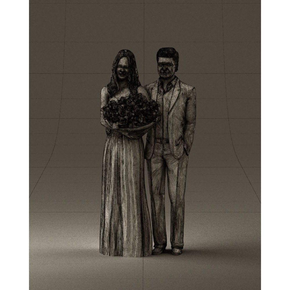 Man and Woman 3D Model – Evening Dresses with Bouquet Flowers, FBX