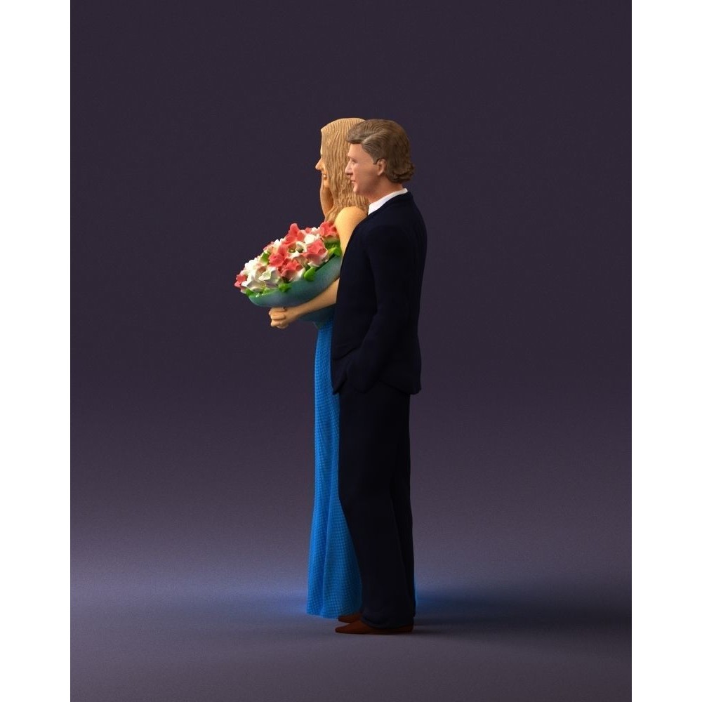 Man and Woman 3D Model – Evening Dresses with Bouquet Flowers, FBX - View 10