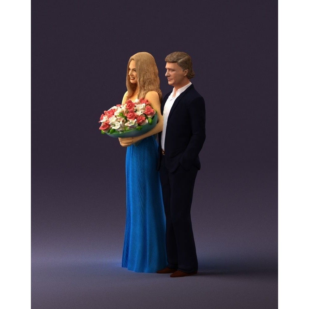 Man and Woman 3D Model – Evening Dresses with Bouquet Flowers, FBX - View 11