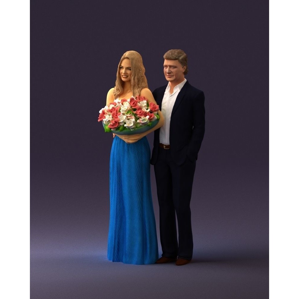 Man and Woman 3D Model – Evening Dresses with Bouquet Flowers, FBX - View 12