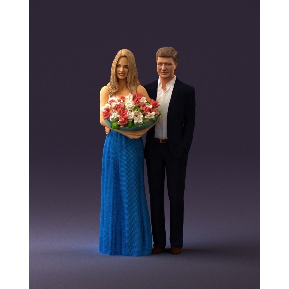 Man and Woman 3D Model – Evening Dresses with Bouquet Flowers, FBX - View 13