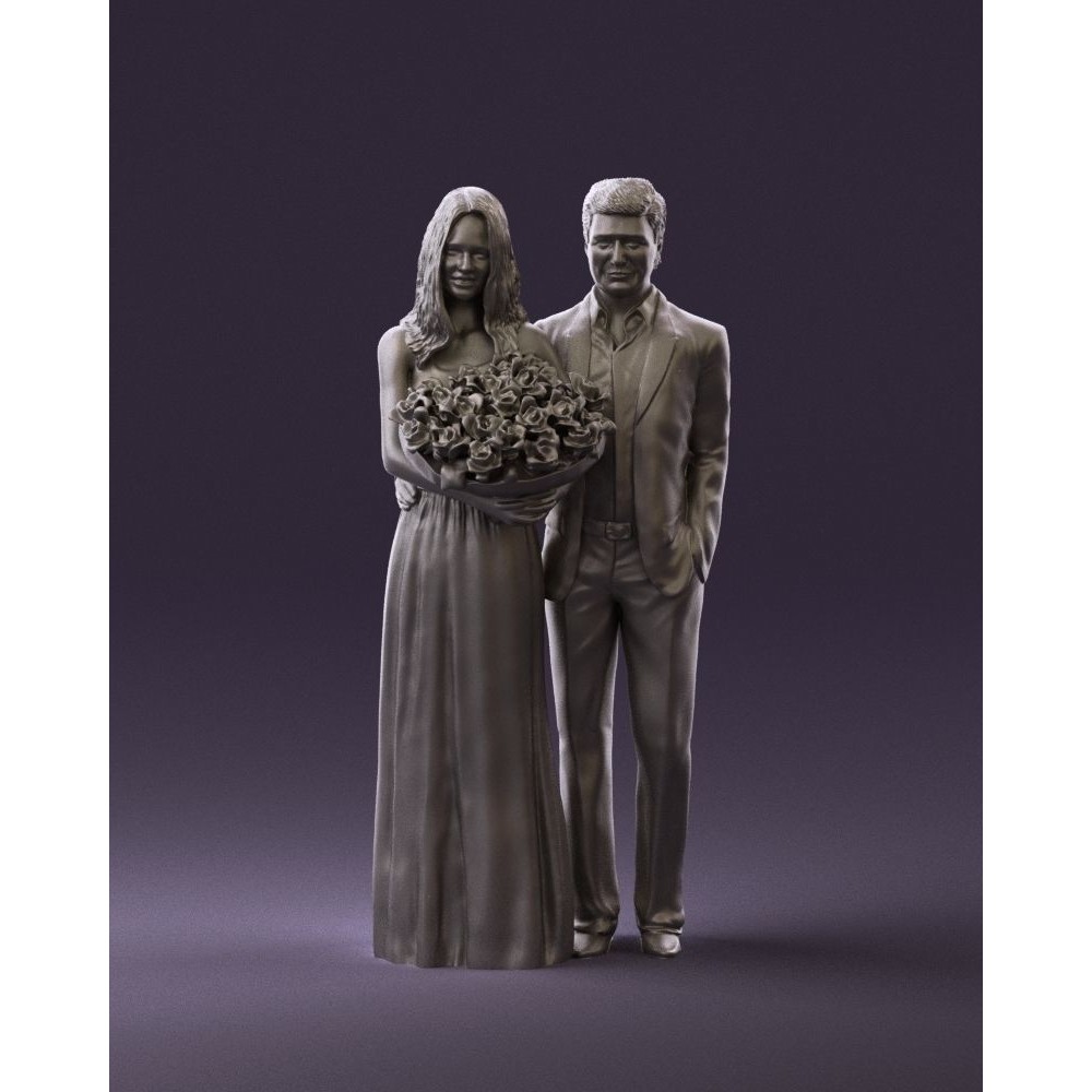 Man and Woman 3D Model – Evening Dresses with Bouquet Flowers, FBX - View 14