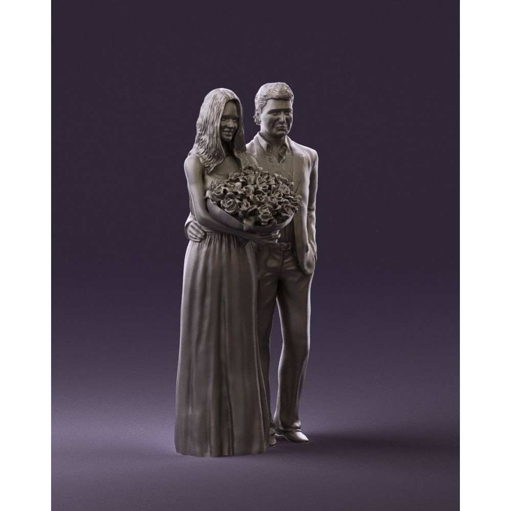 Man and Woman 3D Model – Evening Dresses with Bouquet Flowers, FBX - View 16