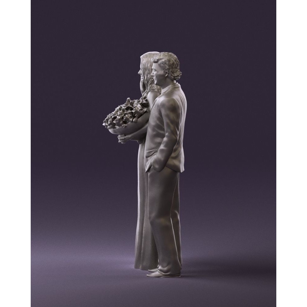 Man and Woman 3D Model – Evening Dresses with Bouquet Flowers, FBX - View 22