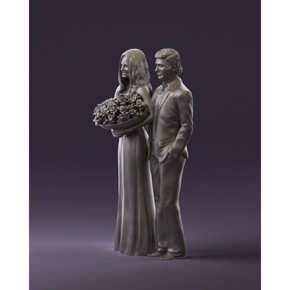 Man and Woman 3D Model – Evening Dresses with Bouquet Flowers, FBX - View 23