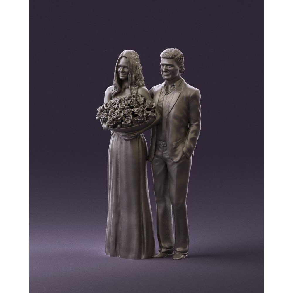 Man and Woman 3D Model – Evening Dresses with Bouquet Flowers, FBX - View 24